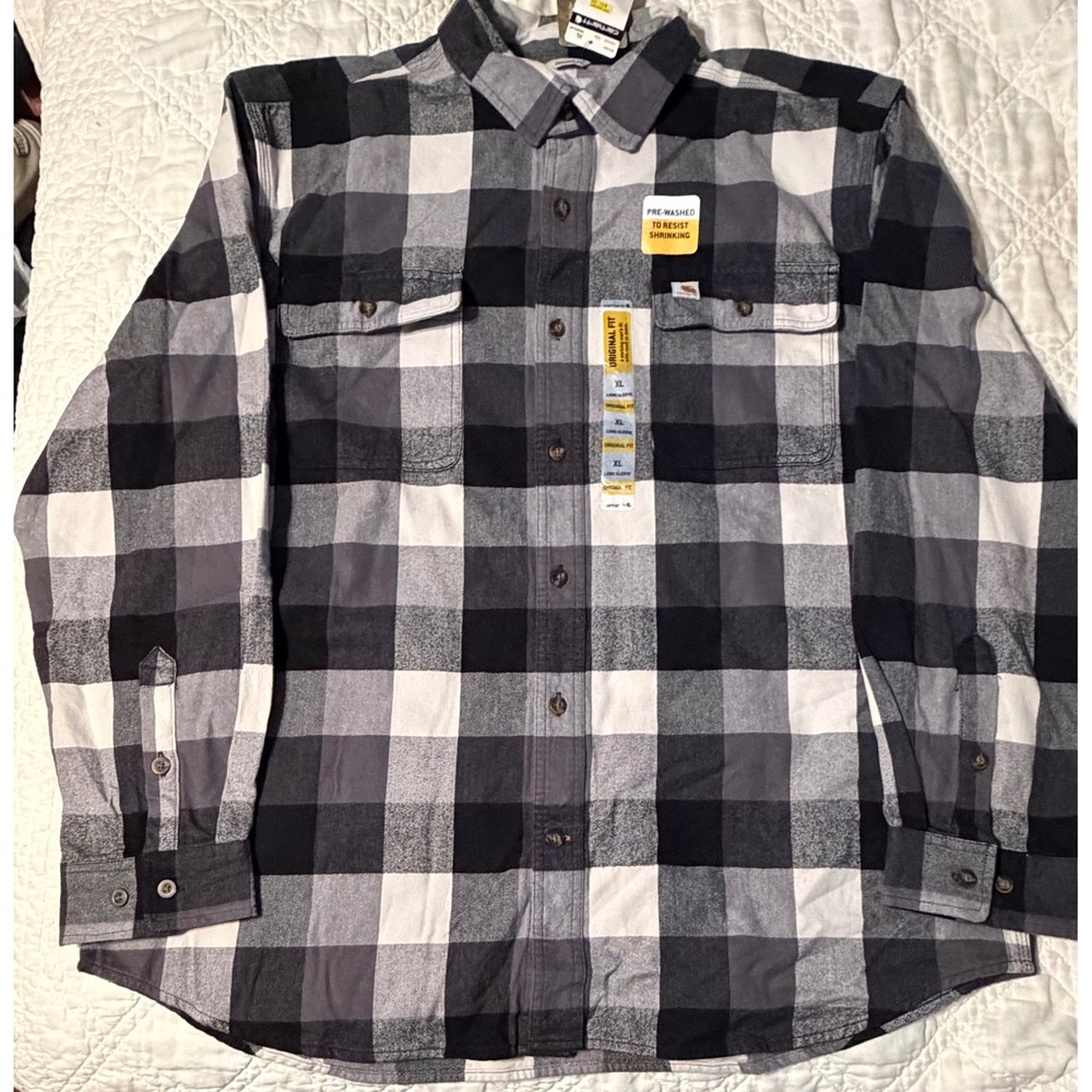 Carhartt Flannel Shirt Mens XL Black Grey Plaid Original fit Hubbard NWT